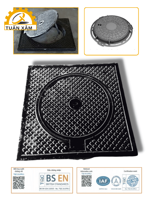 Nắp gang hố ga khung dương nắp tròn kích thước 900 x 900